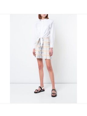 Veronica Beard Aurelia Long Sleeve Poplin Shirt Dress with Tweed Skirt Size 6